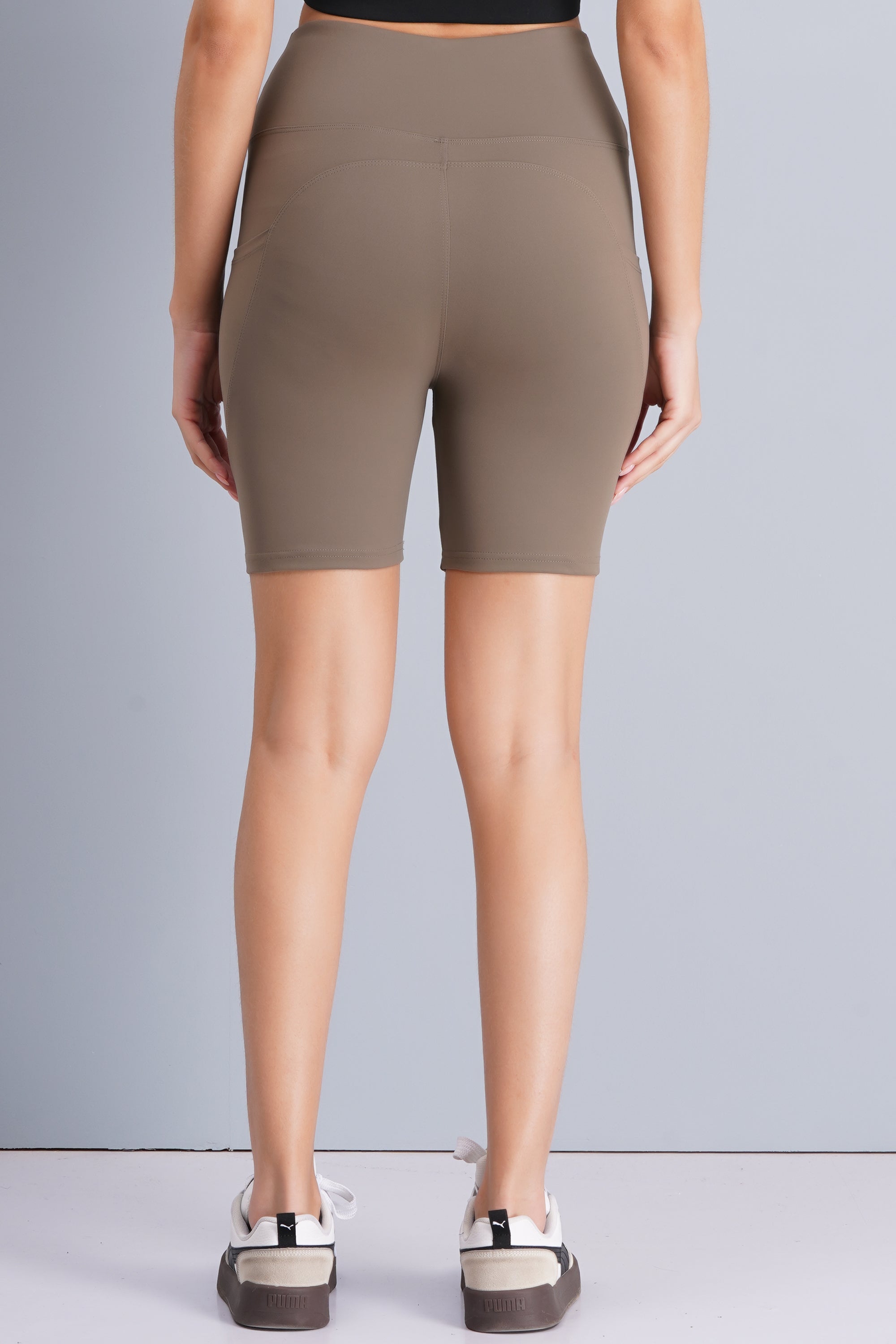 Solid Women Brown compression Gym Shorts with D pocket - Camel