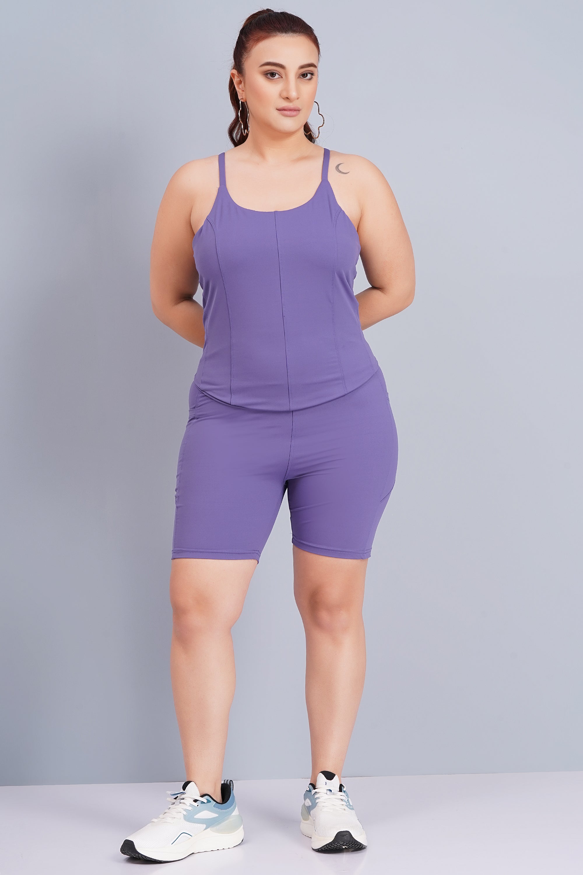 Solid Women Brown compression Gym Shorts with D pocket - Purple