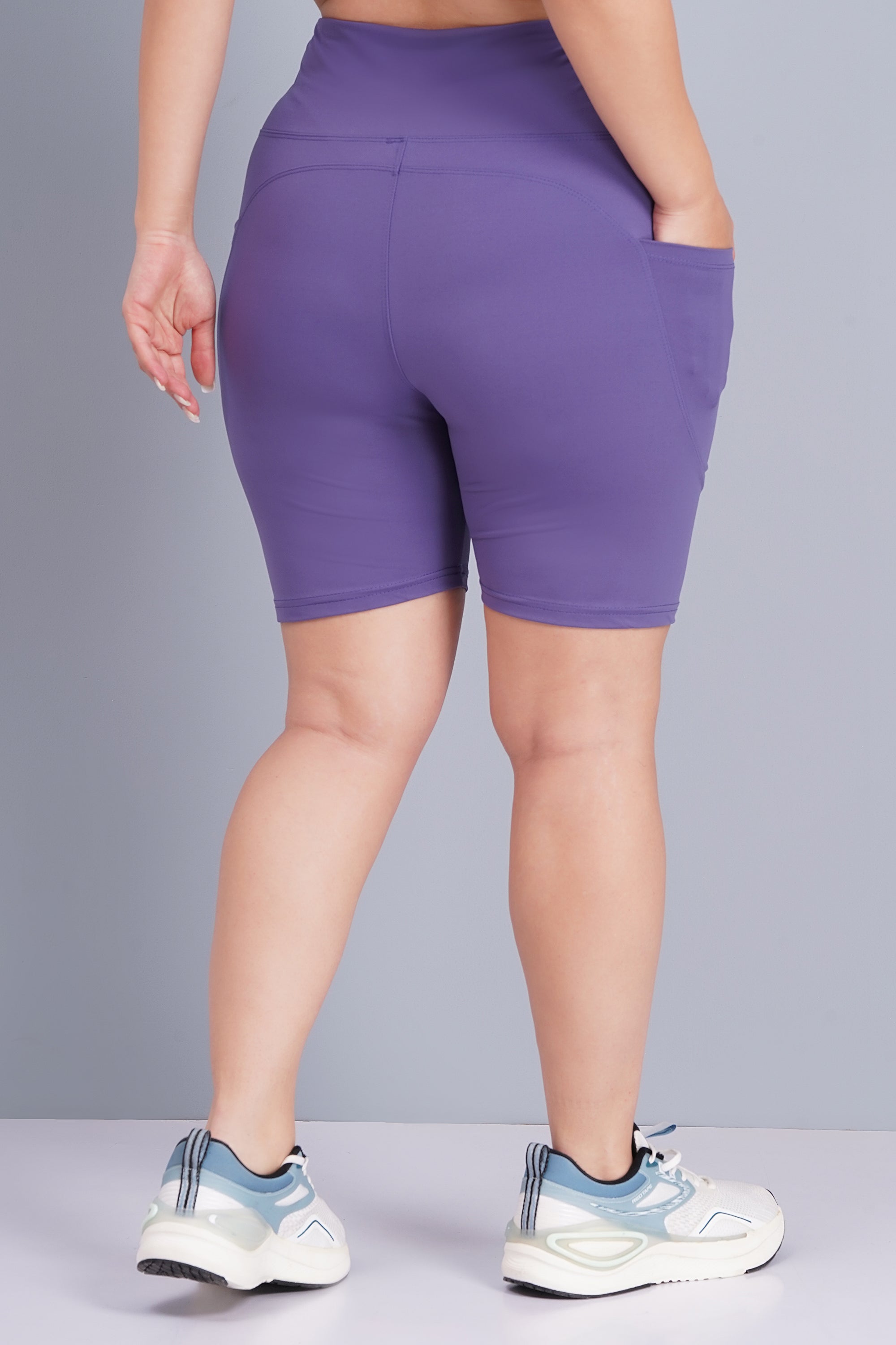 Solid Women Brown compression Gym Shorts with D pocket - Purple