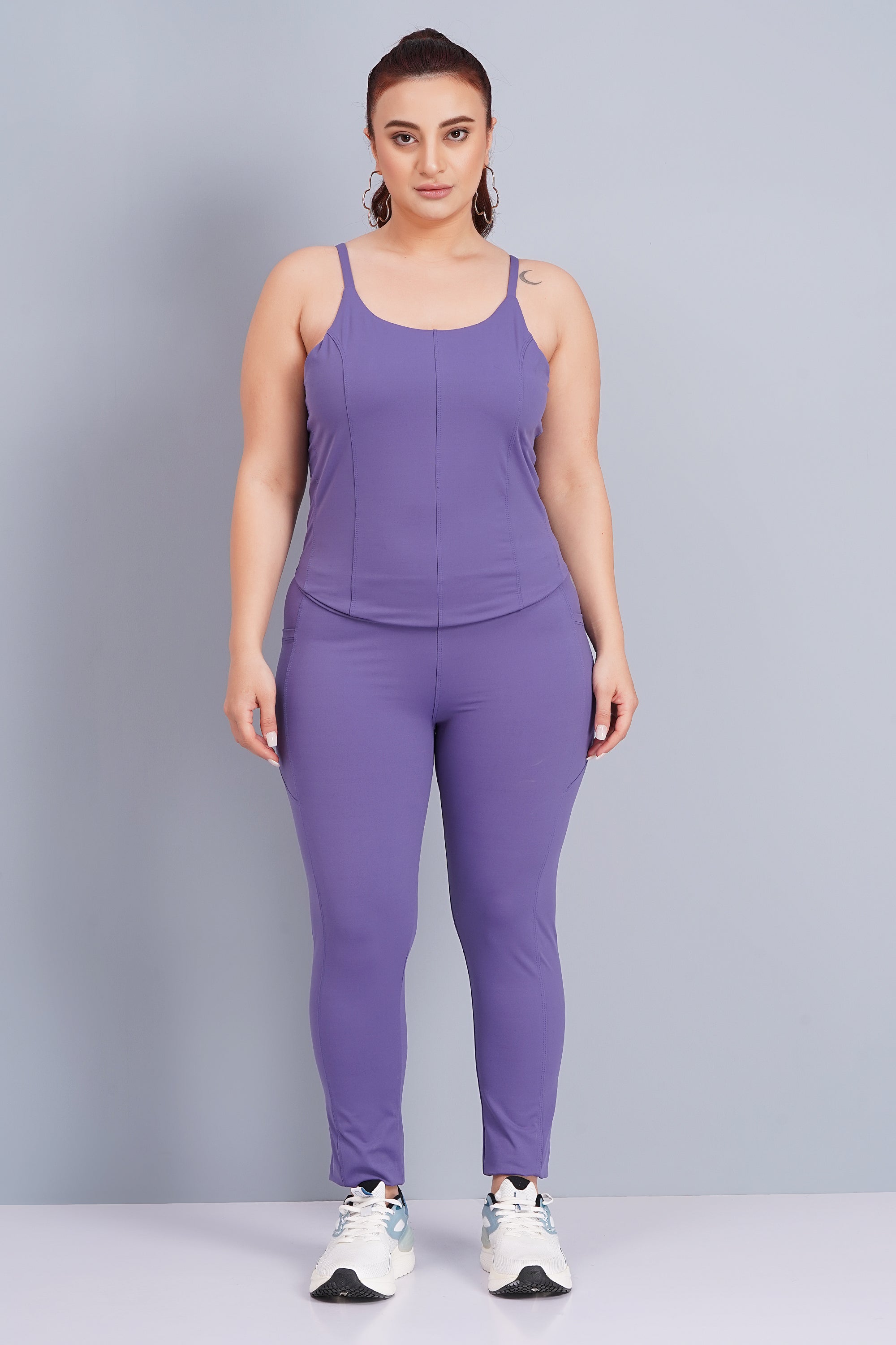 High-Rise Ankle-Length Tights with D Pocket - Purple