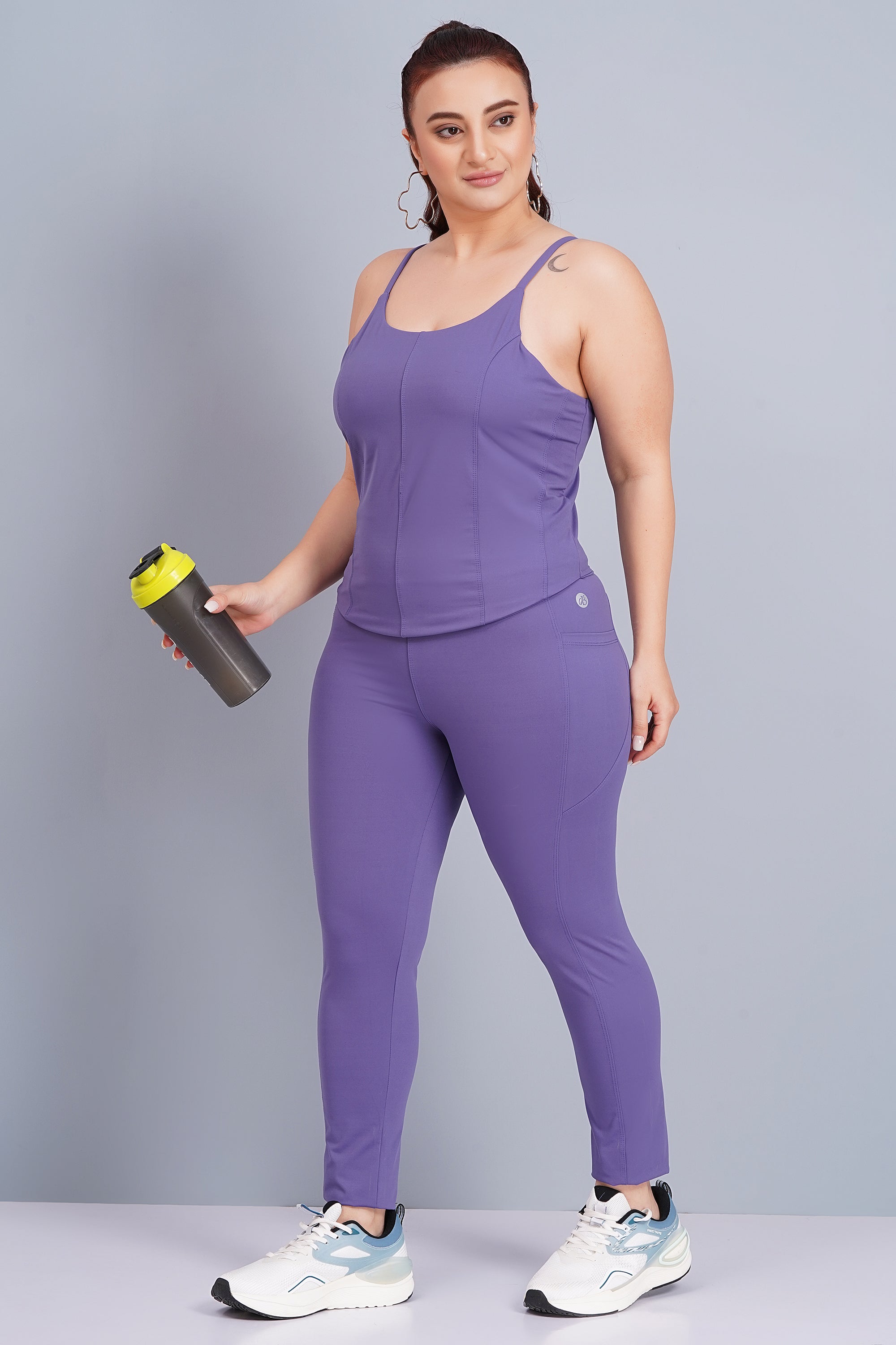 High-Rise Ankle-Length Tights with D Pocket - Purple