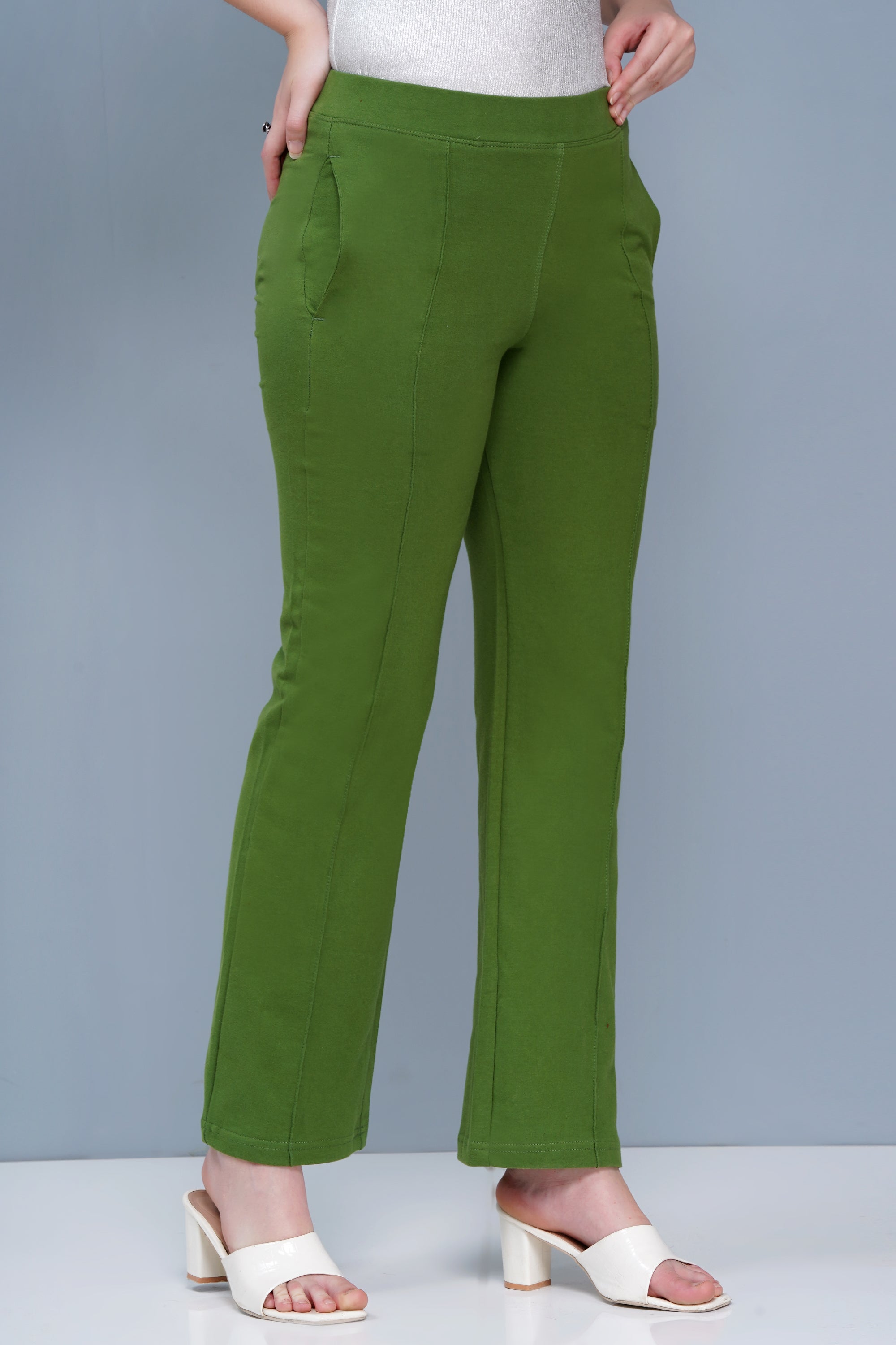 Women’s Cotton Pintuck Extra Flare Fit Trousers - Green
