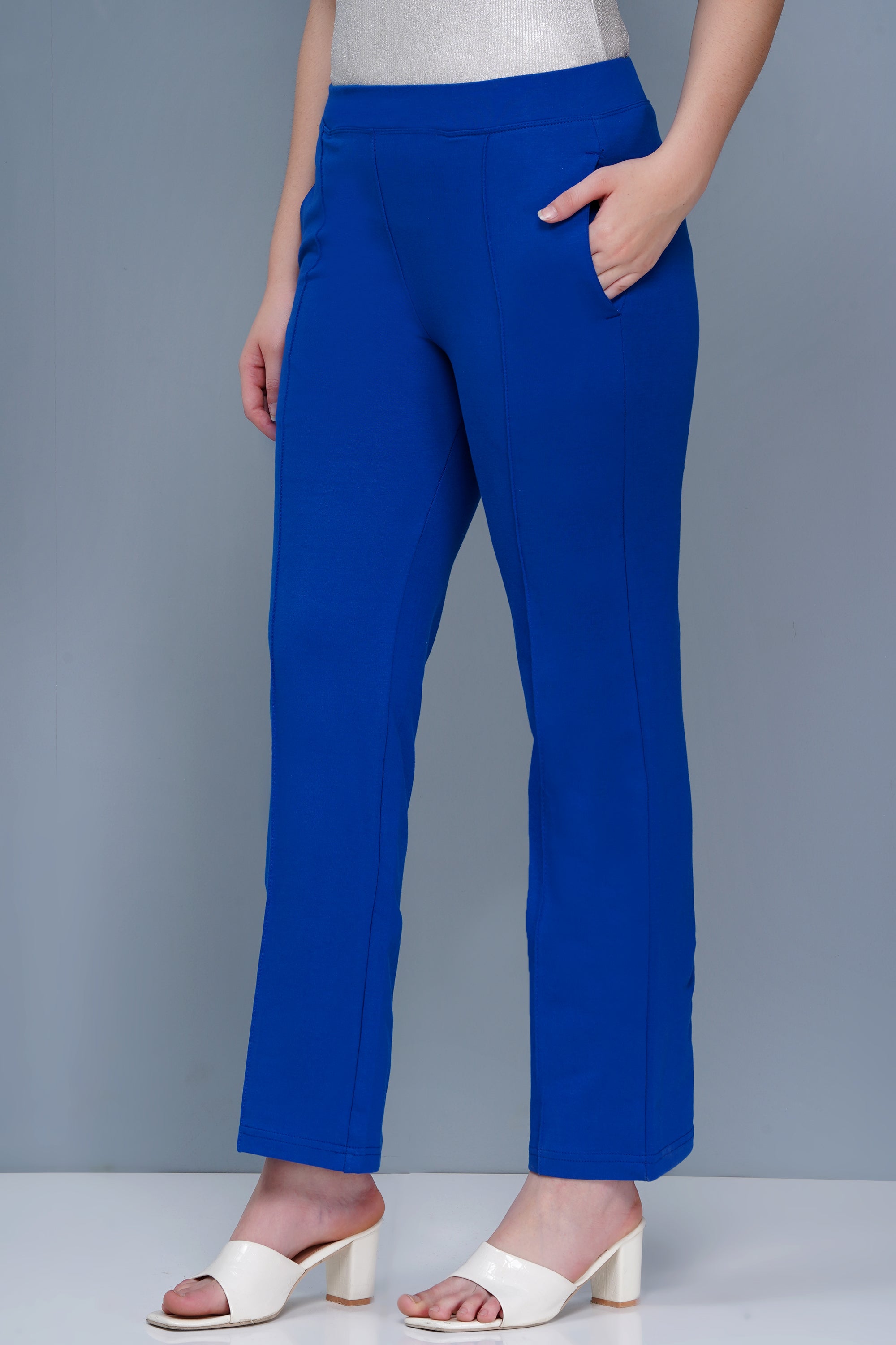 Women’s Cotton Pintuck Extra Flare Fit Trousers - Blue