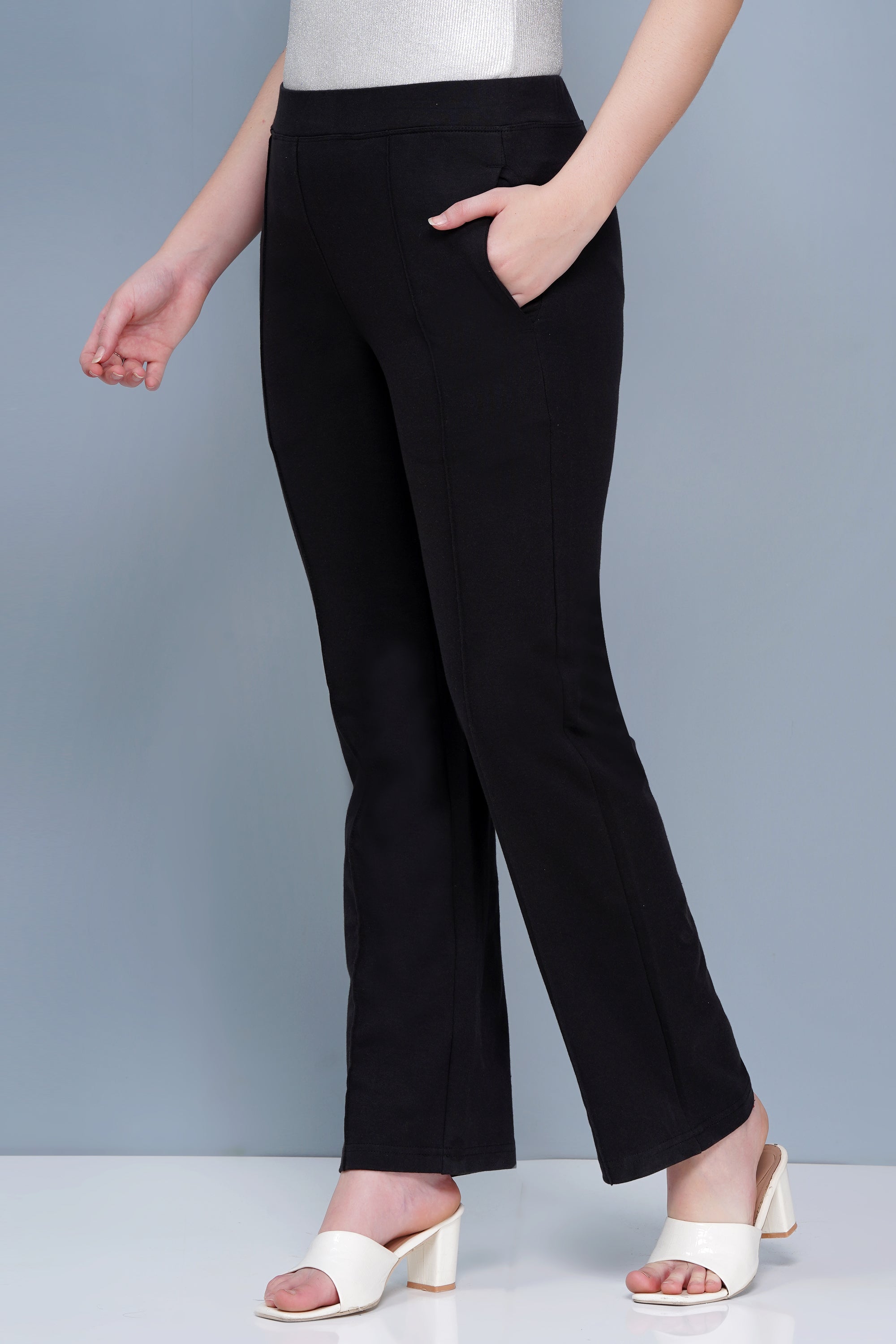 Women’s Cotton Pintuck Extra Flare Fit Trousers - Black