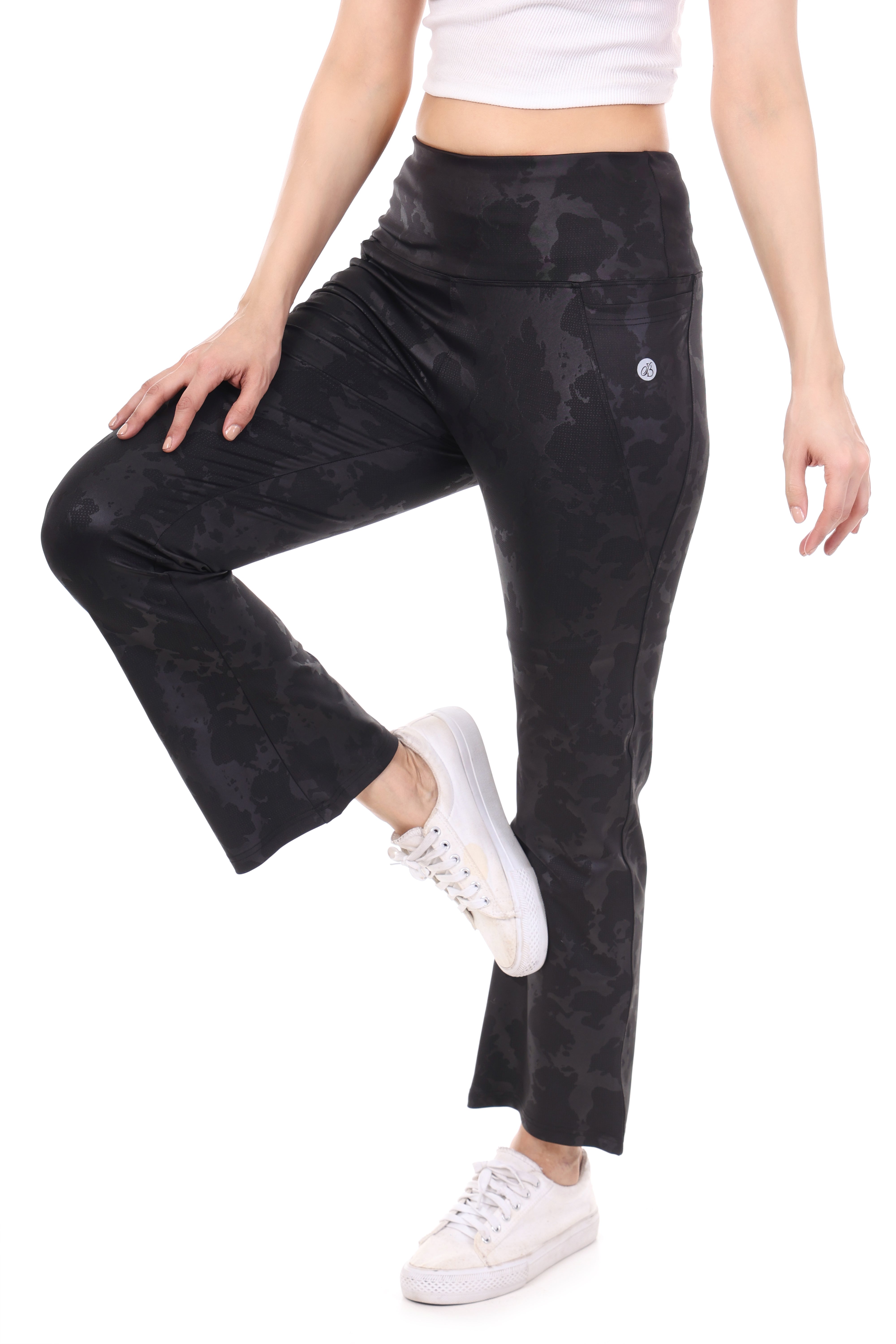 Brillco Women’s 4-Way Stretch Flare Fit Pants - Printed Black