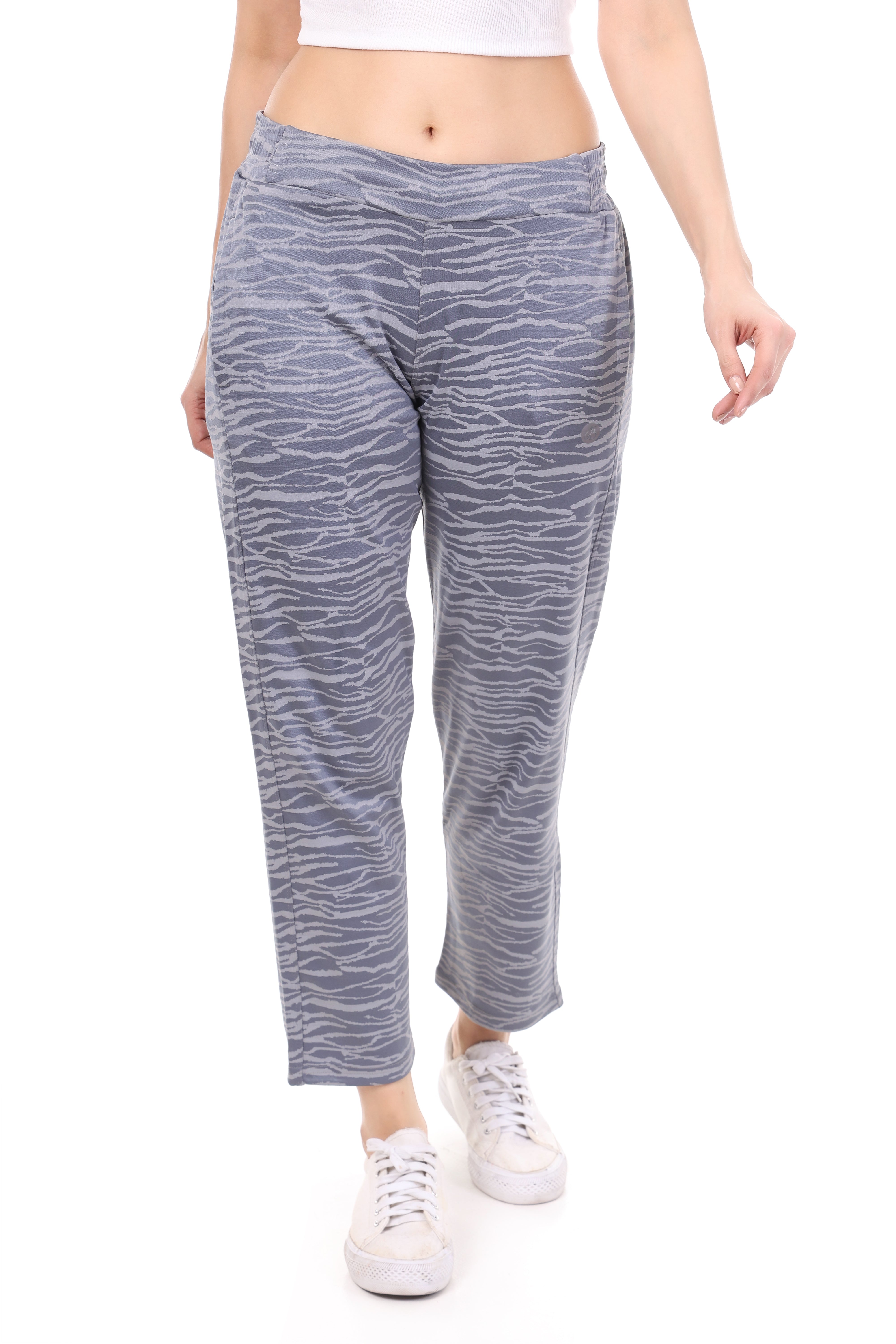 Women's Light gray Animal Print Track Pant with Pockets – Stretchable & Stylish - Silver Mist Grey