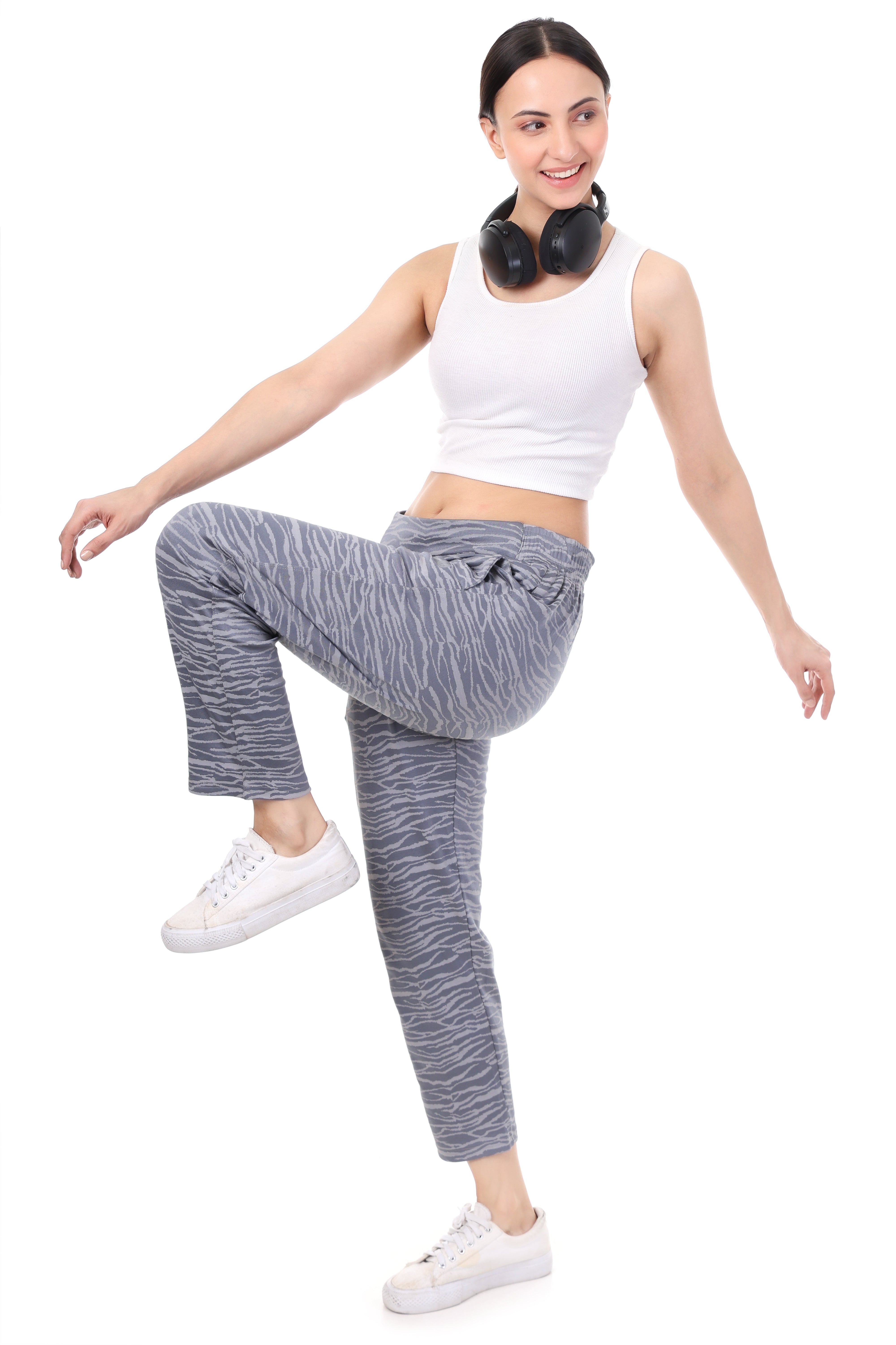 Women's Light gray Animal Print Track Pant with Pockets – Stretchable & Stylish - Silver Mist Grey