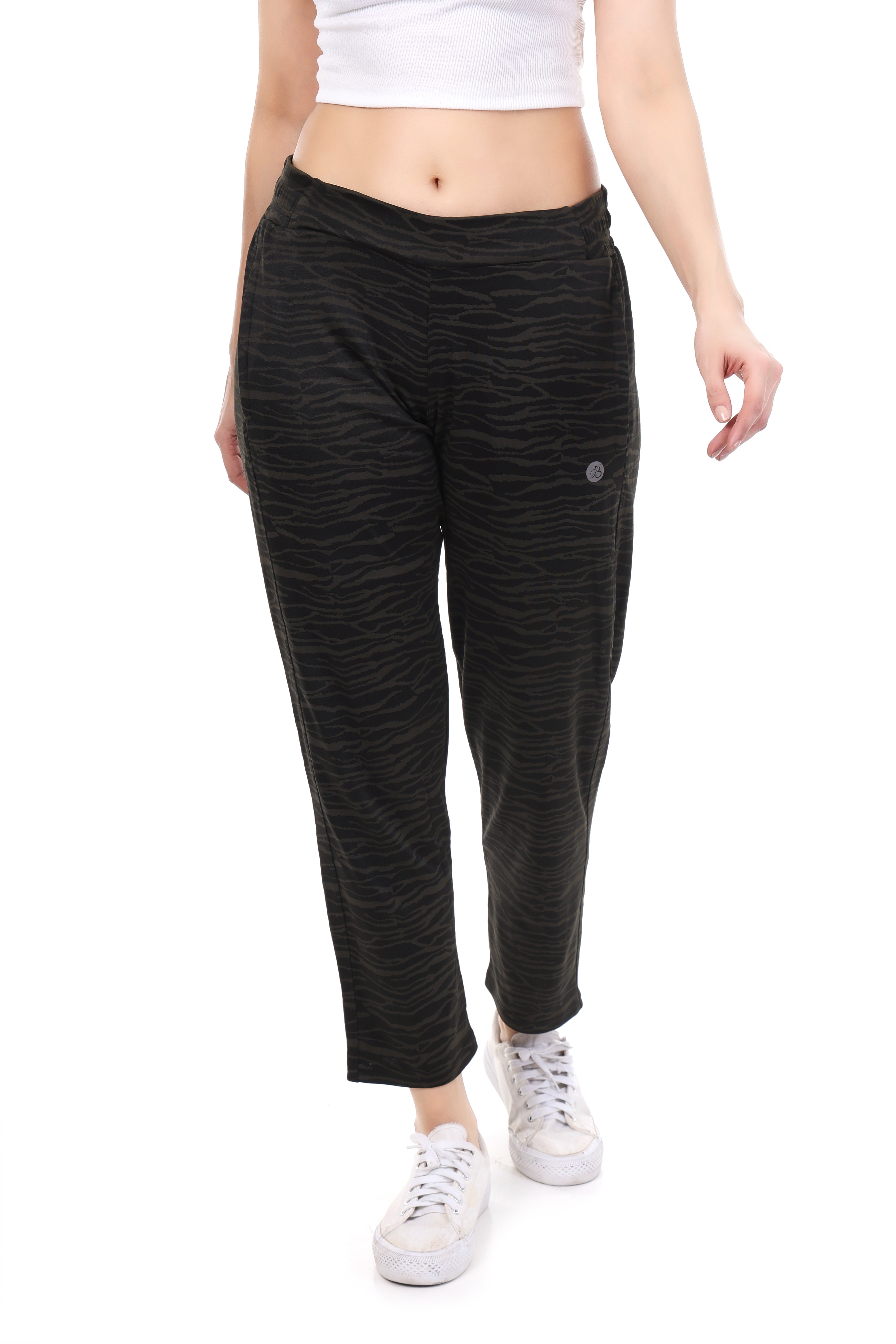 Women's Light gray Animal Print Track Pant with Pockets – Stretchable & Stylish - Onyx Black