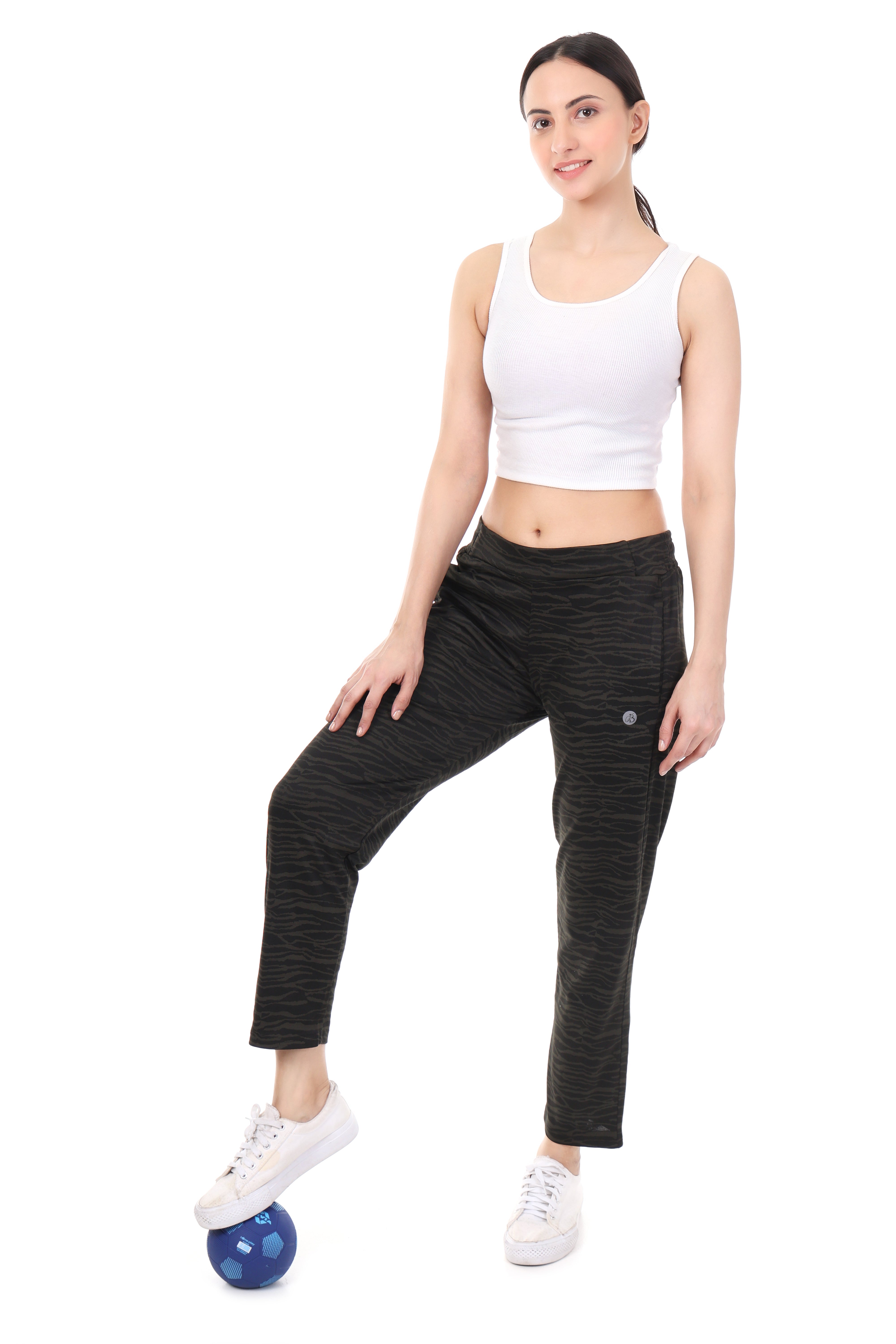Women's Light gray Animal Print Track Pant with Pockets – Stretchable & Stylish - Onyx Black