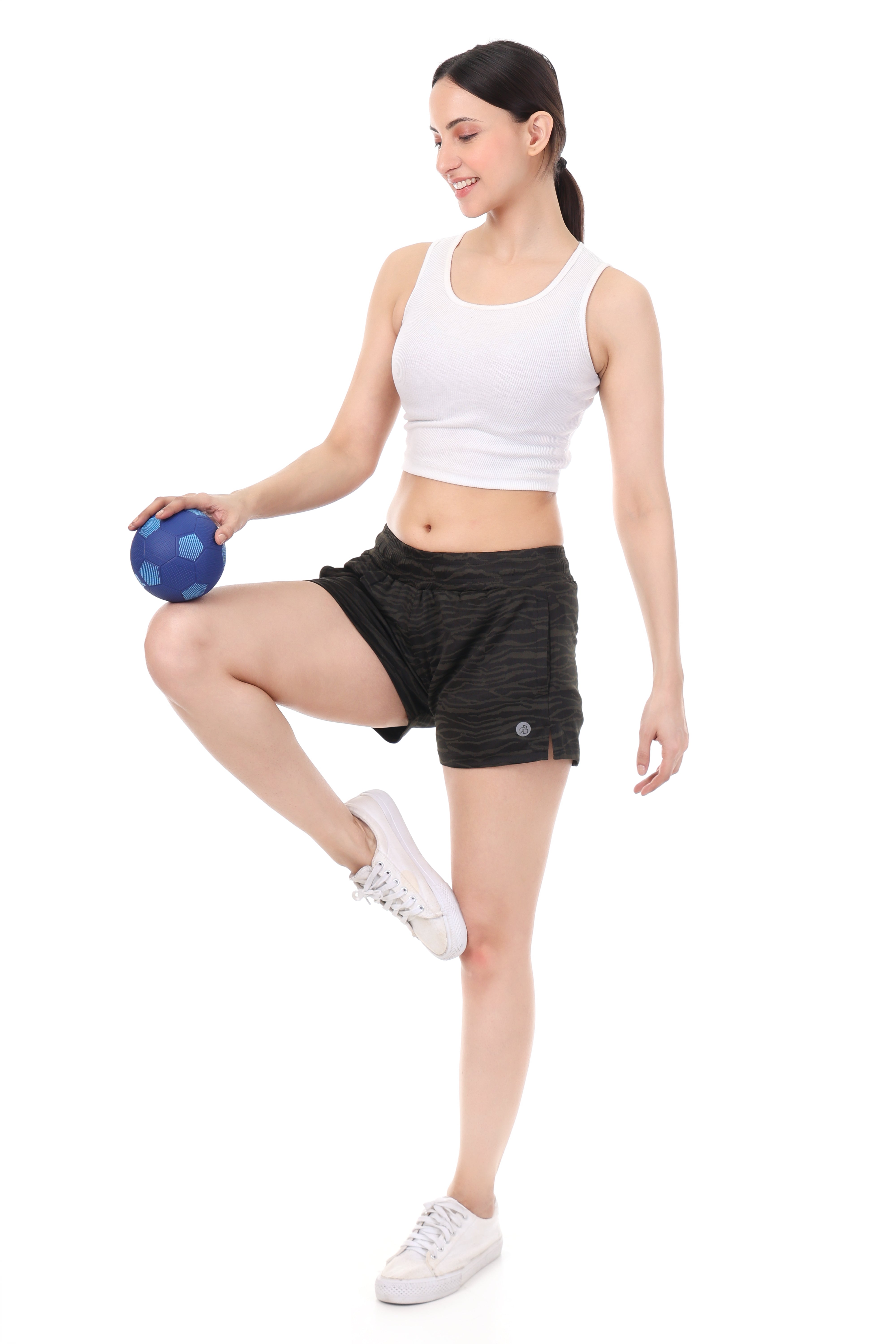 WildStride Women’s Black Animal Print Active Shorts | Lightweight Gym & Running Shorts with Pockets - Dark Night Black