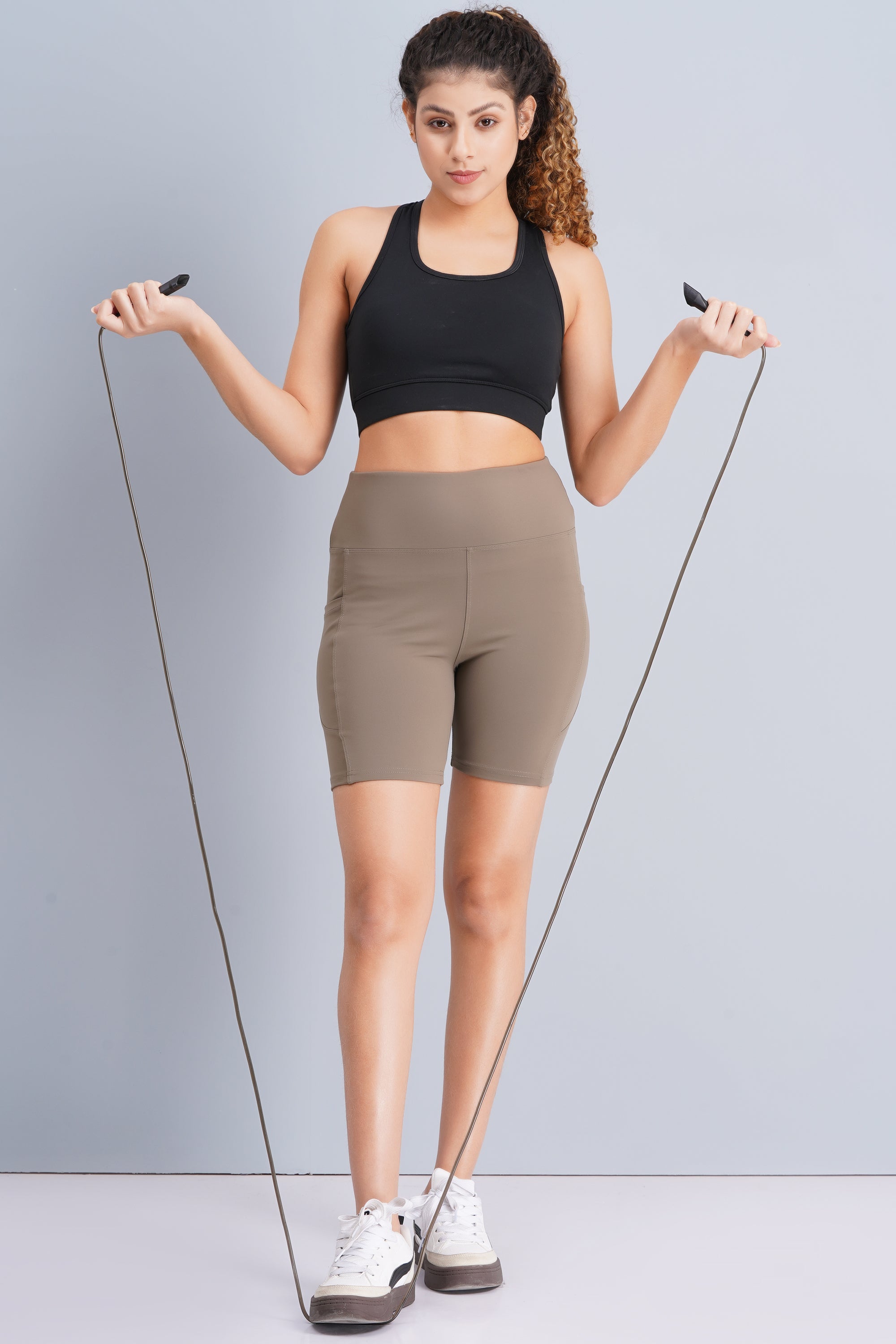Solid Women Brown compression Gym Shorts with D pocket
